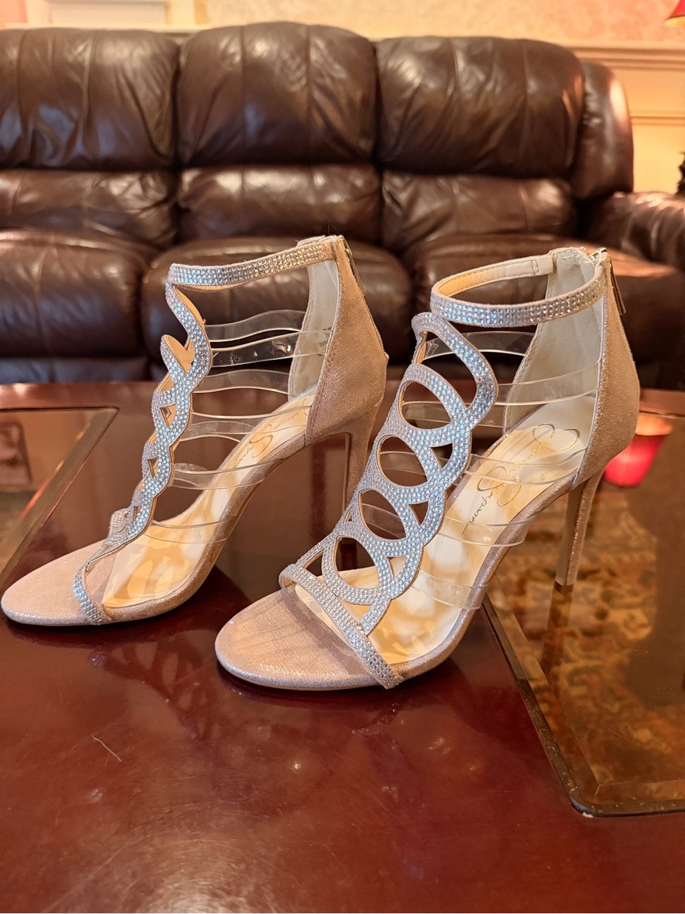 Jessica Simpson Silver Rhinestone Cage Heels - Picture 2 of 11